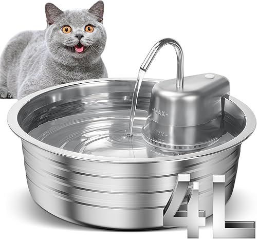 Fuente de agua para gatos, fuente de agua de acero inoxidable de 4 L135 onzas, dispensador de agua para perros, fuente de agua para gatos,