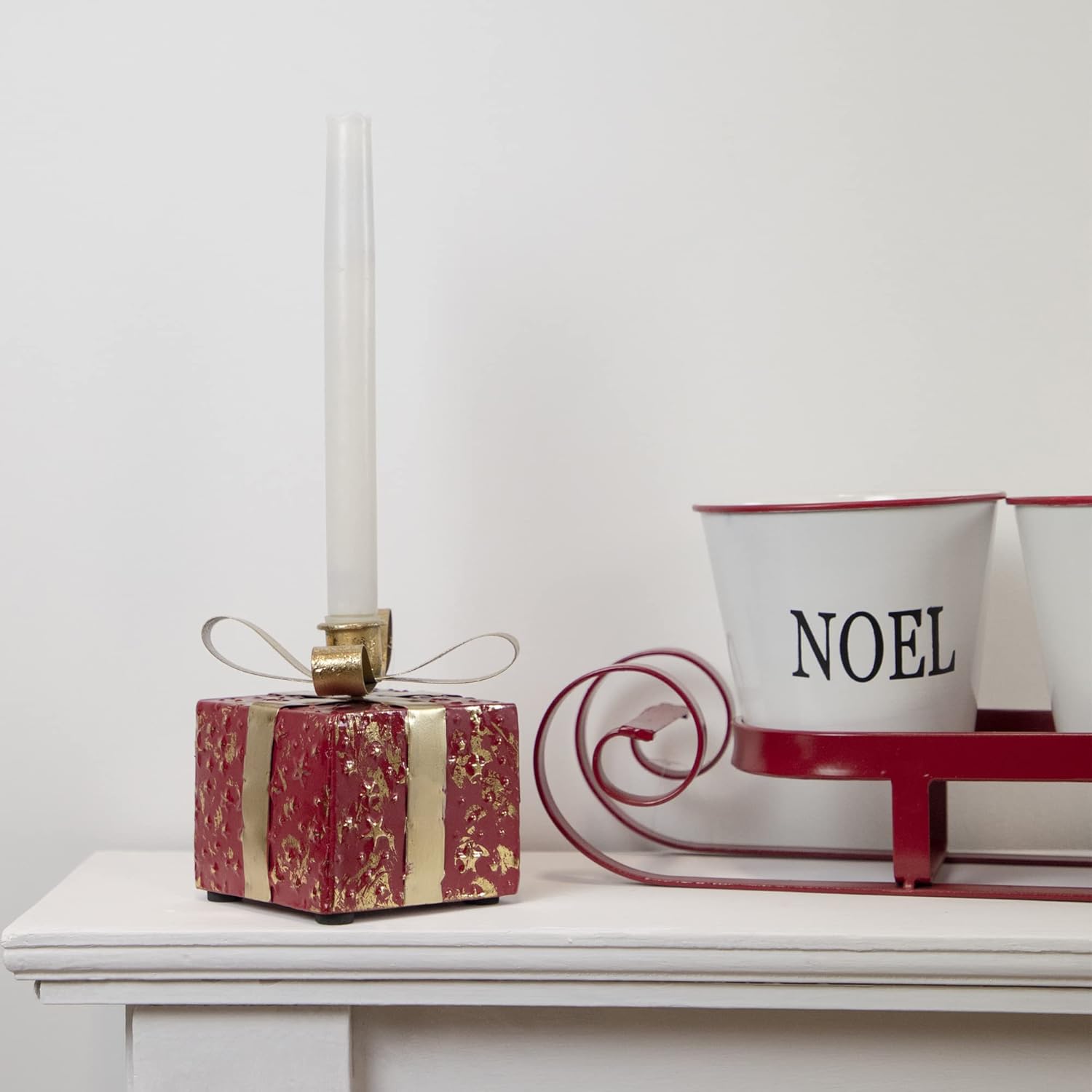 Northlight 4.5" Red Metal Gift Box Christmas Taper Candle Holder