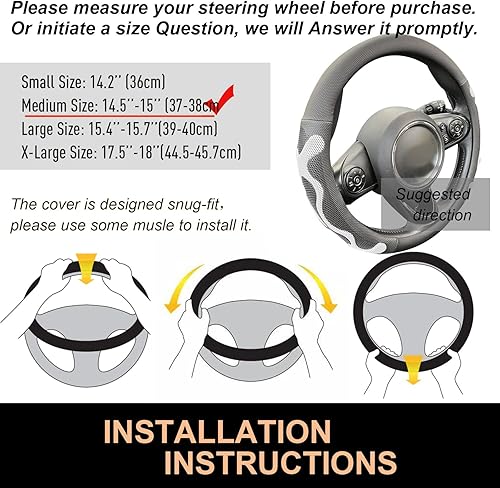 Miniatura 6 de PINCTROT Comfy Grip - Funda para volante, diseño antideslizante, universal de 14.5-15 pulgadas (blanco silicona)