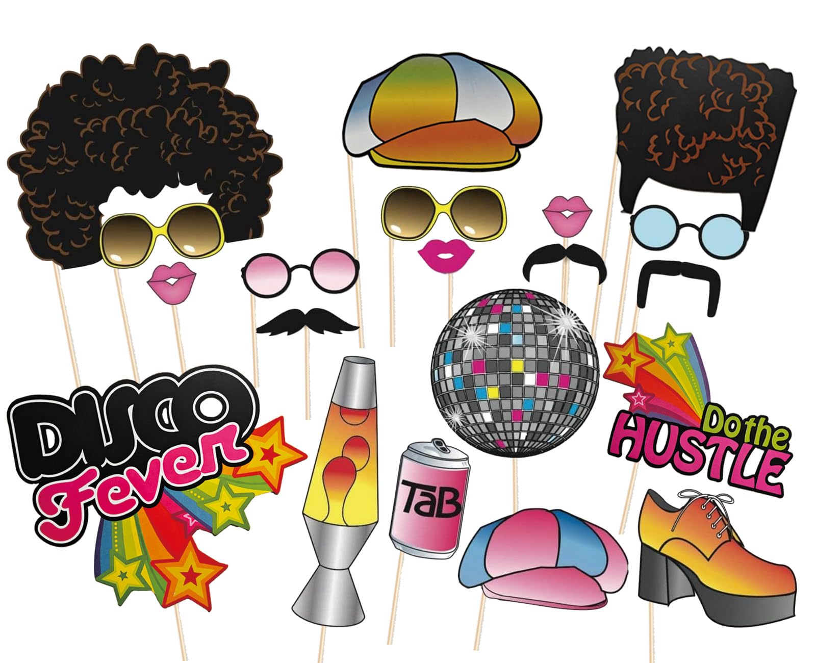 Licidecopai20 PCS Disco Photo Booth Props-70s Photobooth Props 1970s Groovy Throwback Photo Booth Prop for Disco Fever, Retro Birthday Party,70's Boogie, Hippie, Woodstock Party Decoration