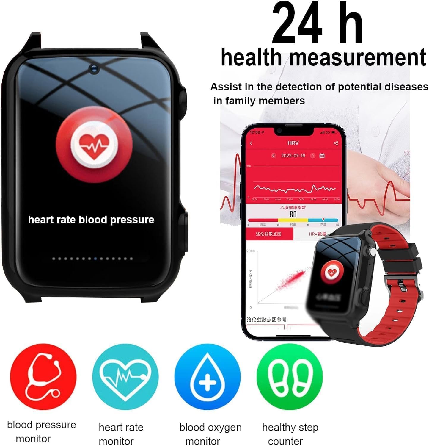 Reloj Inteligente con Alarma Personal para Personas Mayores con Botón Sos, Reloj con Detección De Caídas Y Rastreador GPS para Personas con Demencia, Reloj De Actividad Física con Frecuenci
