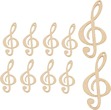 10pcs Musical Notes Wood Cutouts, Unfinished Music Symbols Shaped Wooden Slice Embellishments Wooden Cutouts Wood Discs Slices for Home DIY Projects Craft Decor