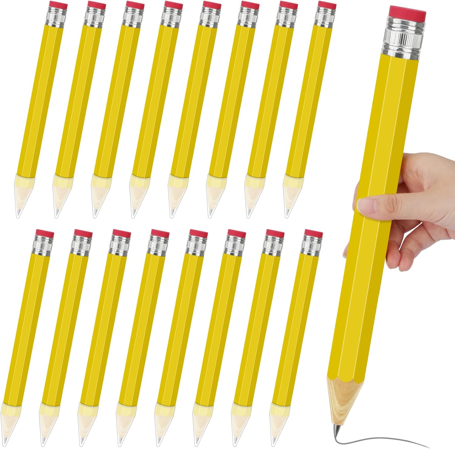 SAYAYA 16 Pack Jumbo Wooden Pencils 13.5 Inch Funny Giant Novelty Pencils for Gag Gifts, School Props, Birthday Parties, Decorative Use & Art Projects, Home Office Supplies, Yellow