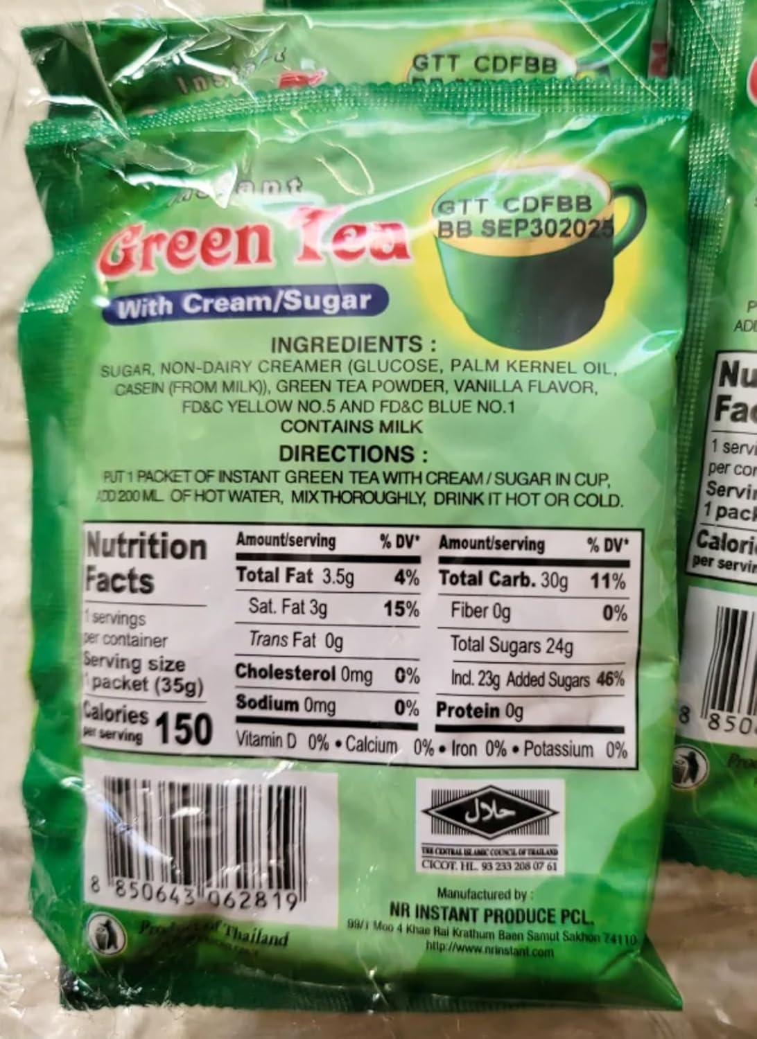 Eelicious DeDe Instant Macha Green Tea with cream and sugar 1.23oz x12pcs,pack of 3