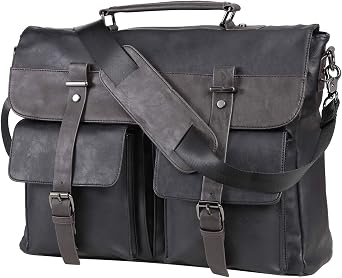 Leather Messenger Bag for Men, Vintage Leather Laptop Bag Briefcase Satchel, 15.6 Inch Computer Large Messenger Bag Waterproof School Work Bag Black