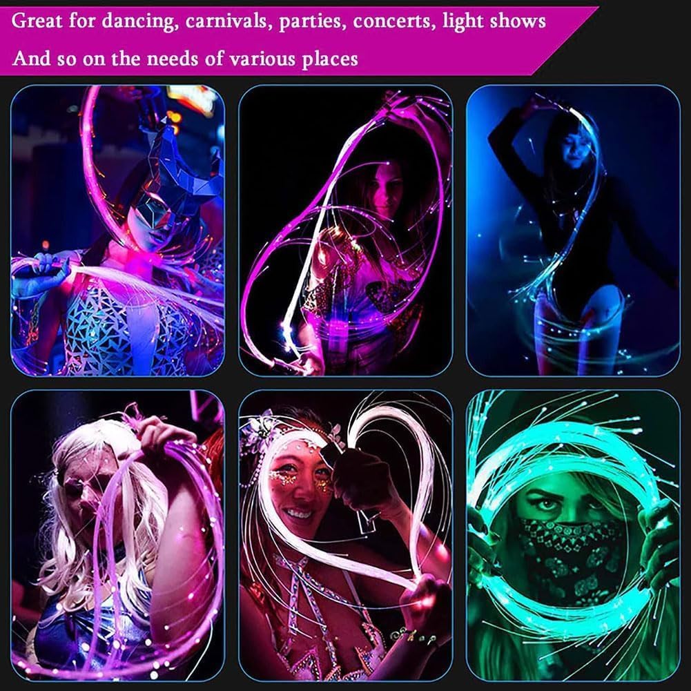 LED Fiber Optic Whip LED Fibre Optic Whip Dancing Space Whip 360° Rotating for Rave Parties, Concert Light Shows (Rechargeable)