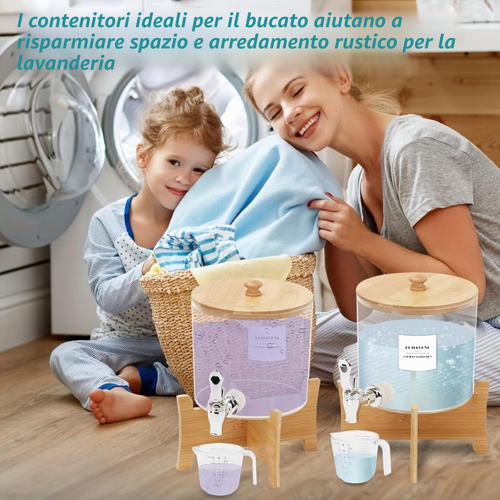 Distributore di detersivo per bucato, dispenser di ammorbidente da 88 oz/2,5 l per l'organizzazione della lavanderia, porta detersivo con rubinetto in acciaio inossidabile, contenitore per sapone