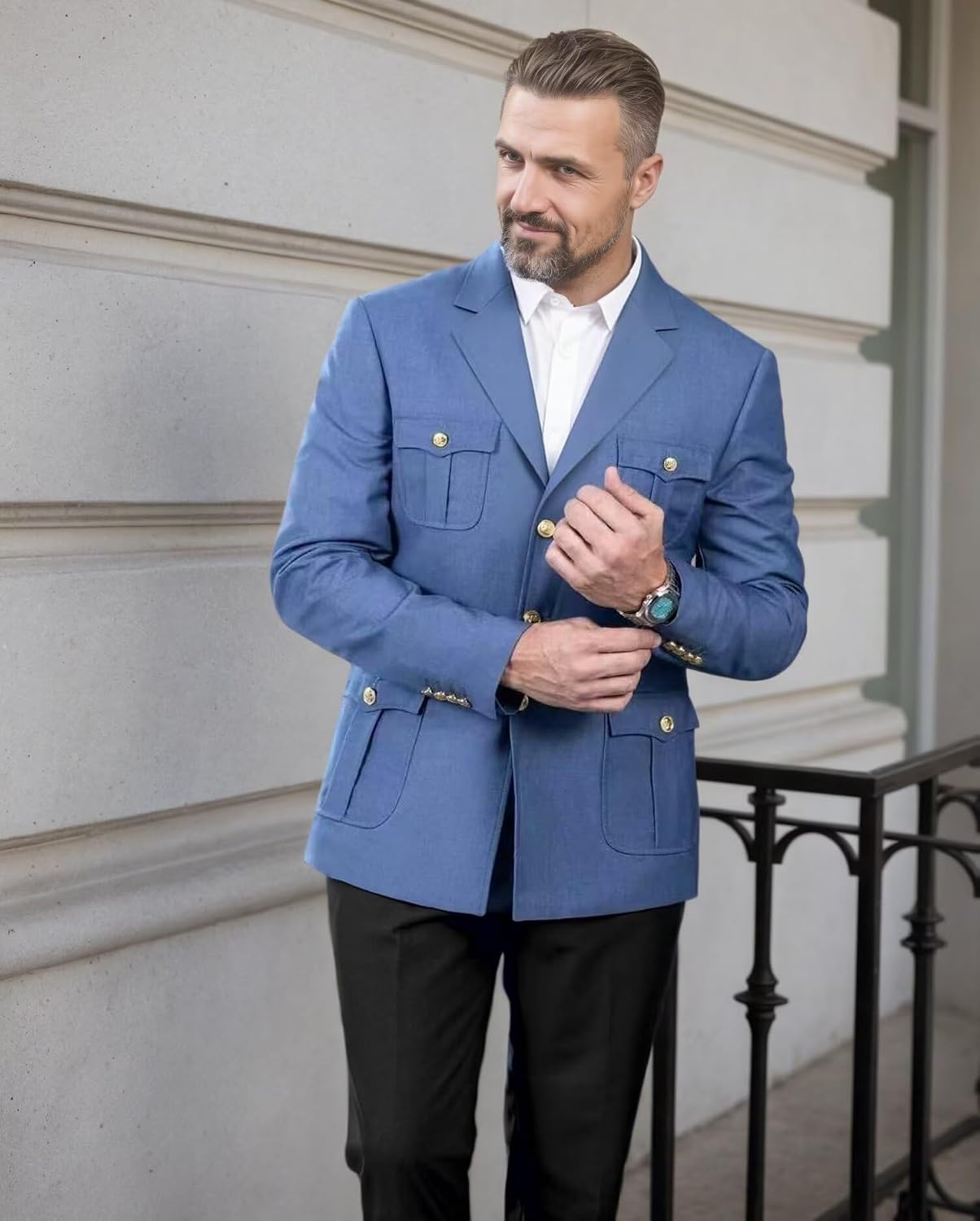 Mens Safari Jacket Blazer for Men Sports Coat, Chinese Style Safari Suit Jacket for Men Wedding Business Prom Daily