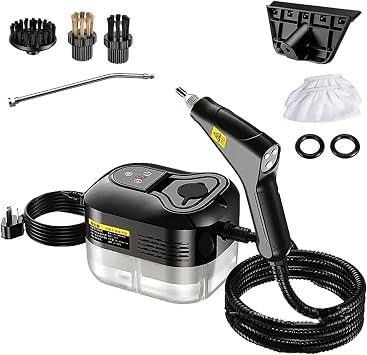 Pressure Washer, 6 Adjustable Levels Portable Steamer with 1200ml Tank, 10s Heat-Up for Kitchen, Grout, Sofa, Car Detailing,Power of Water Steam Black