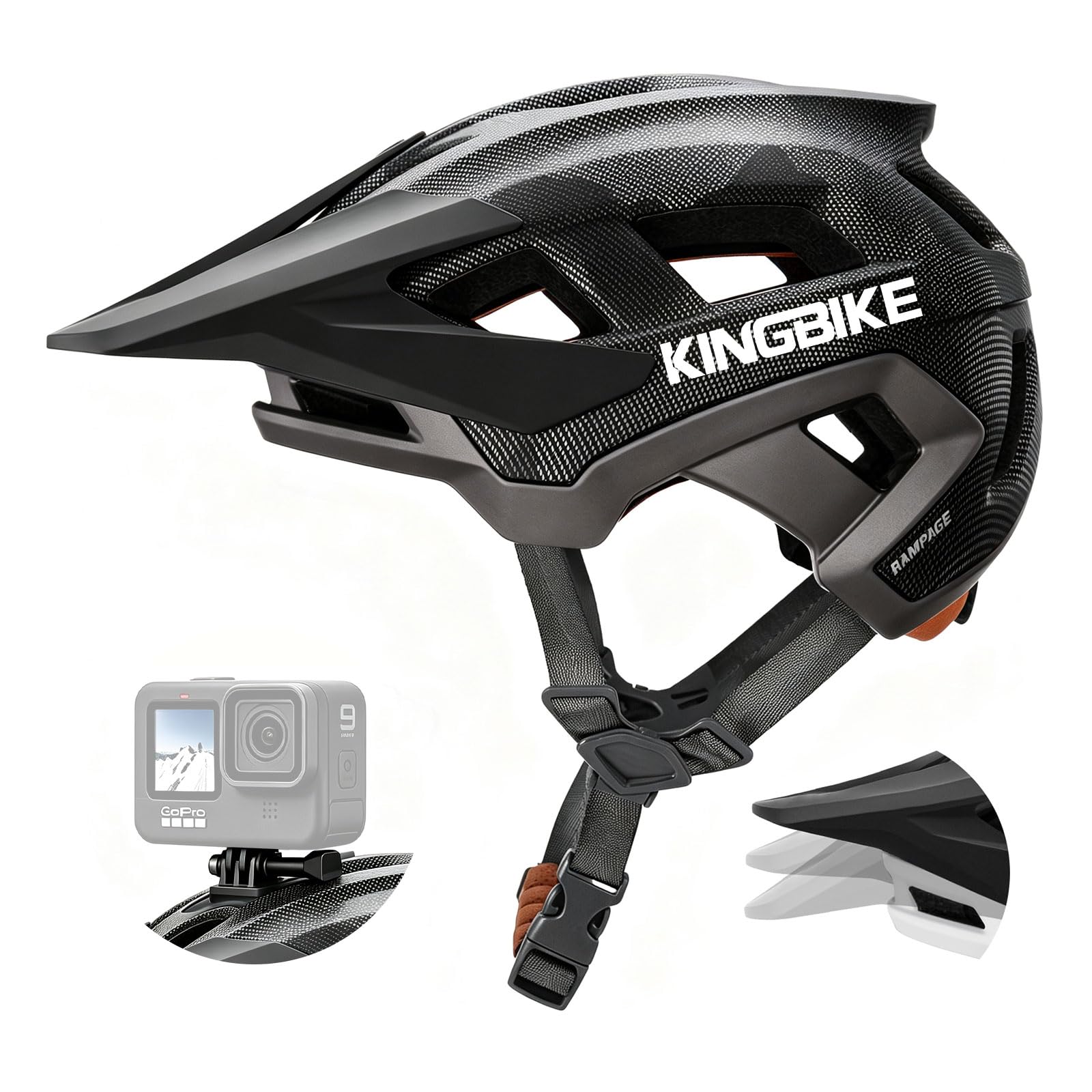 KINGBIKE Mountain Bike Helmet MTB Cycling Helmets Bicycle Helmet with Adujustable Visor for Youth Adults Men Women 2 Sizes (Camo Black, M)-image-12