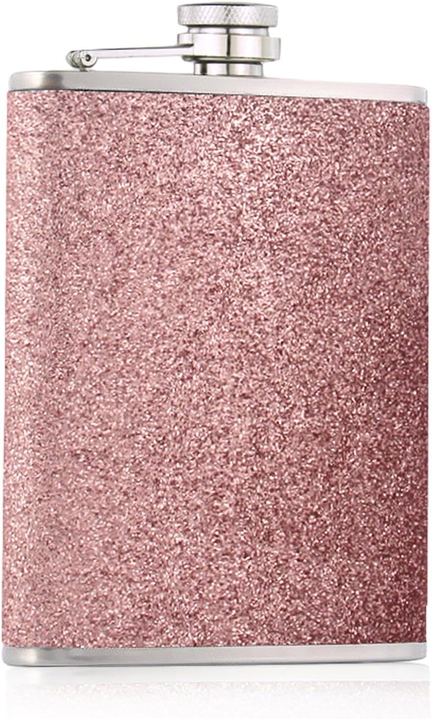 8 Oz Stainless Steel Glitter Hip Flask with Never‑Lose Attached Cap