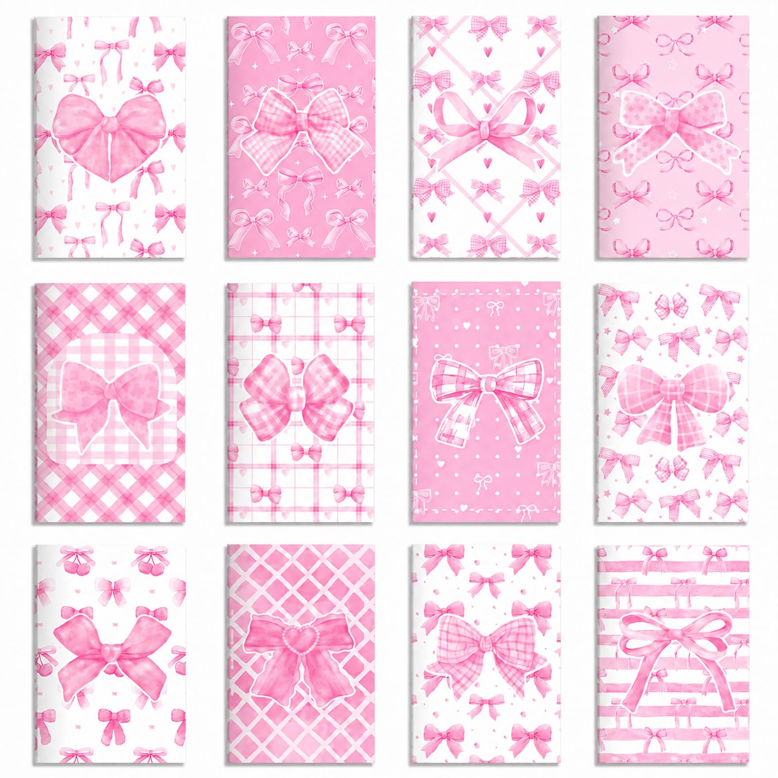 12 Pack Pink Bow Pocket Notebook, 4.92×3.15 Inch Coquette Preppy Watercolor Notepad, Small Journal Memo Books, Cute Stationary for Classroom Rewards Birthday Party Bag Fillers School Office Travel