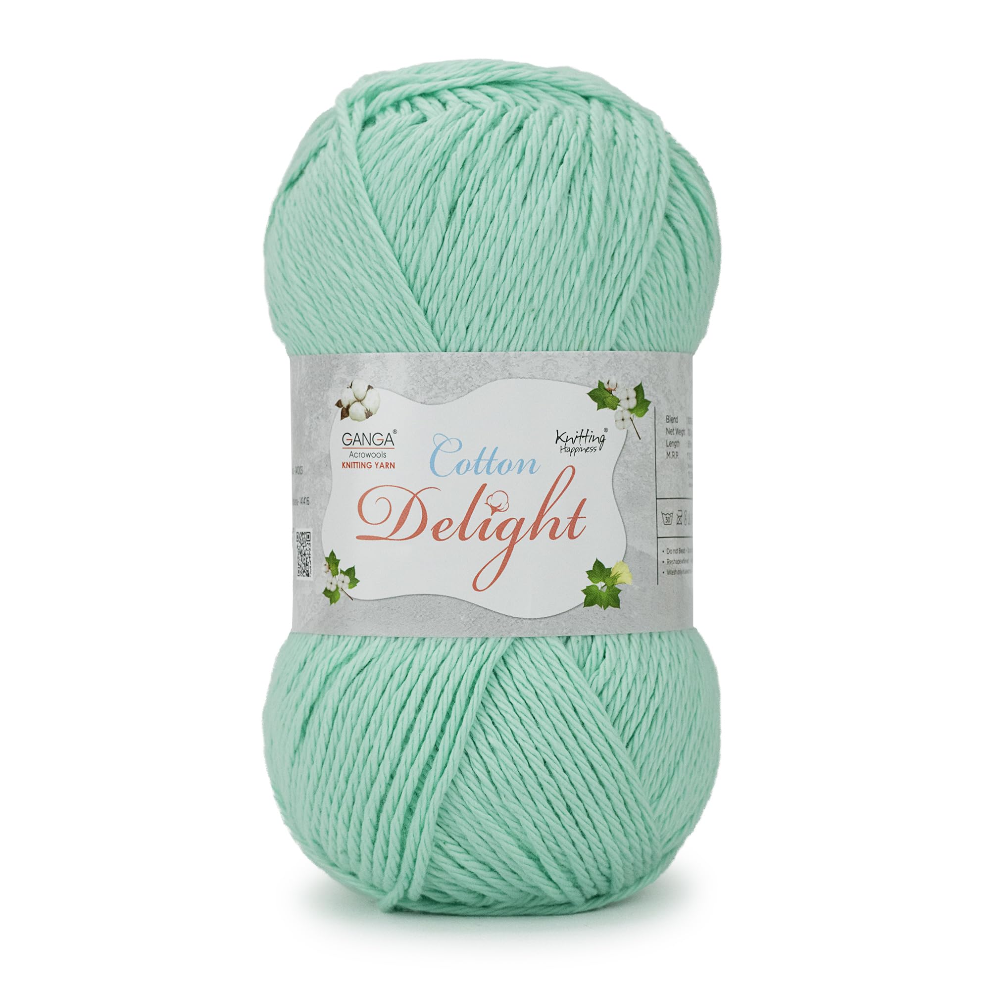 Ganga Acrowools Cotton Delight, Dk Weight Cotton Yarn, Oekotex Class L Certified 100G, 169M COD018 Ocean Green