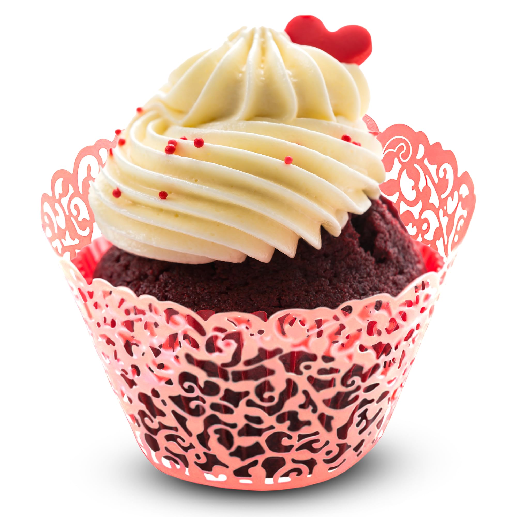 WedDecor Pink Cupcake Wrapper Liners for Muffins, Laser Cut Lace Baking Cups, Elegant Disposable Muffin Holders for Weddings, Engagements, Birthdays, Baby Showers & Holiday Events, 25pcs