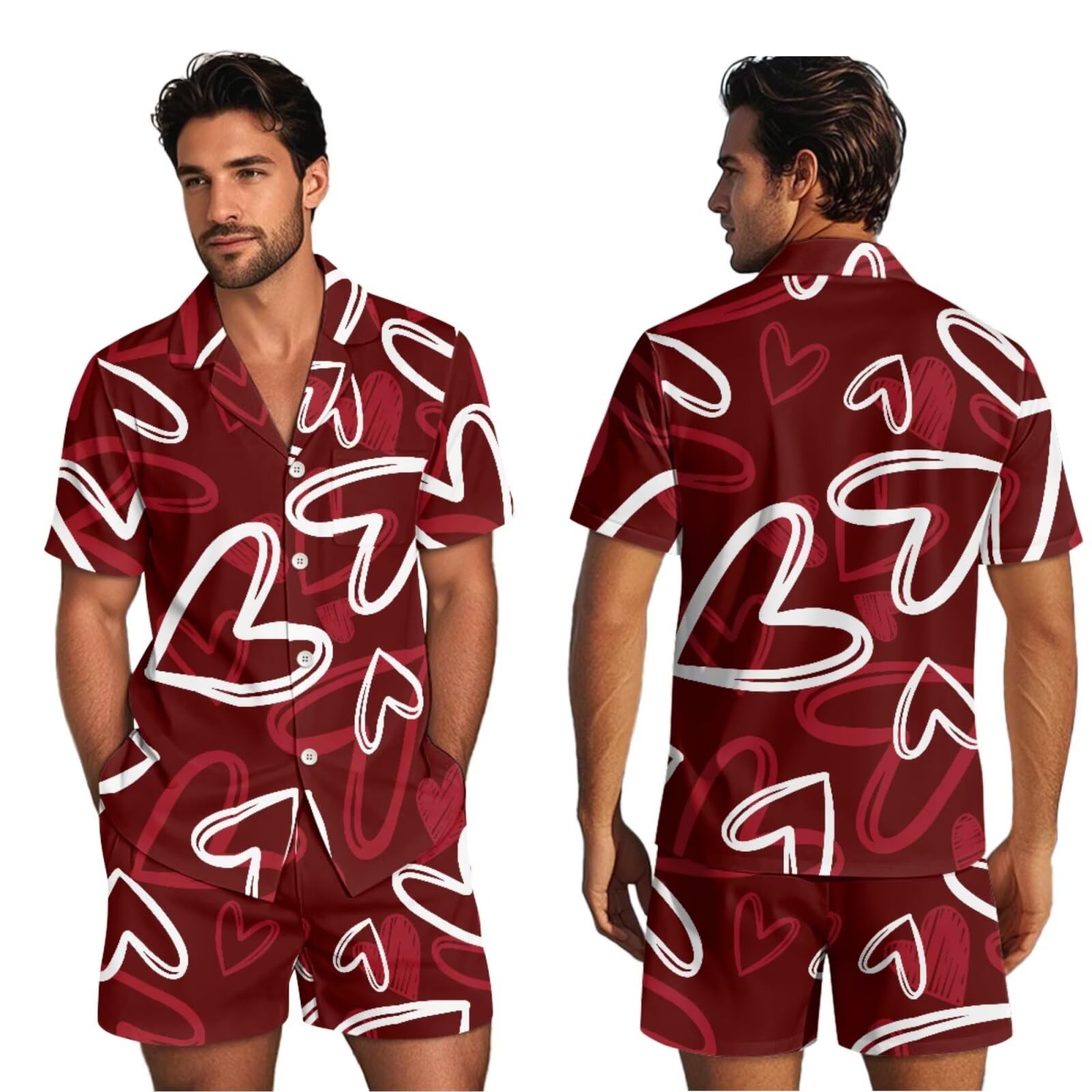 Conjunto de pijama de manga corta con botones a juego para parejas, para mujeres y hombres