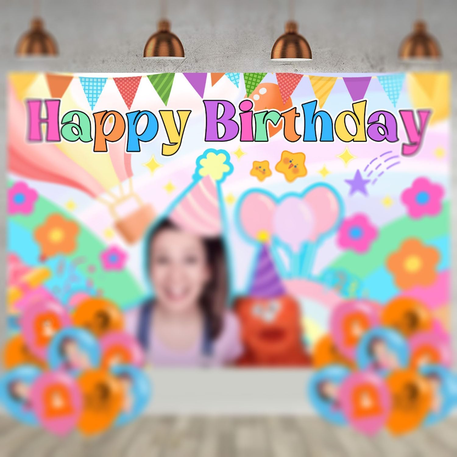 Rachel Girls Birthday Backdrop for Party, Cartoon Girls Happy Birthday Banner Shoot Photo Backgrounds Props for Fans Adults Party Photography Backdrop