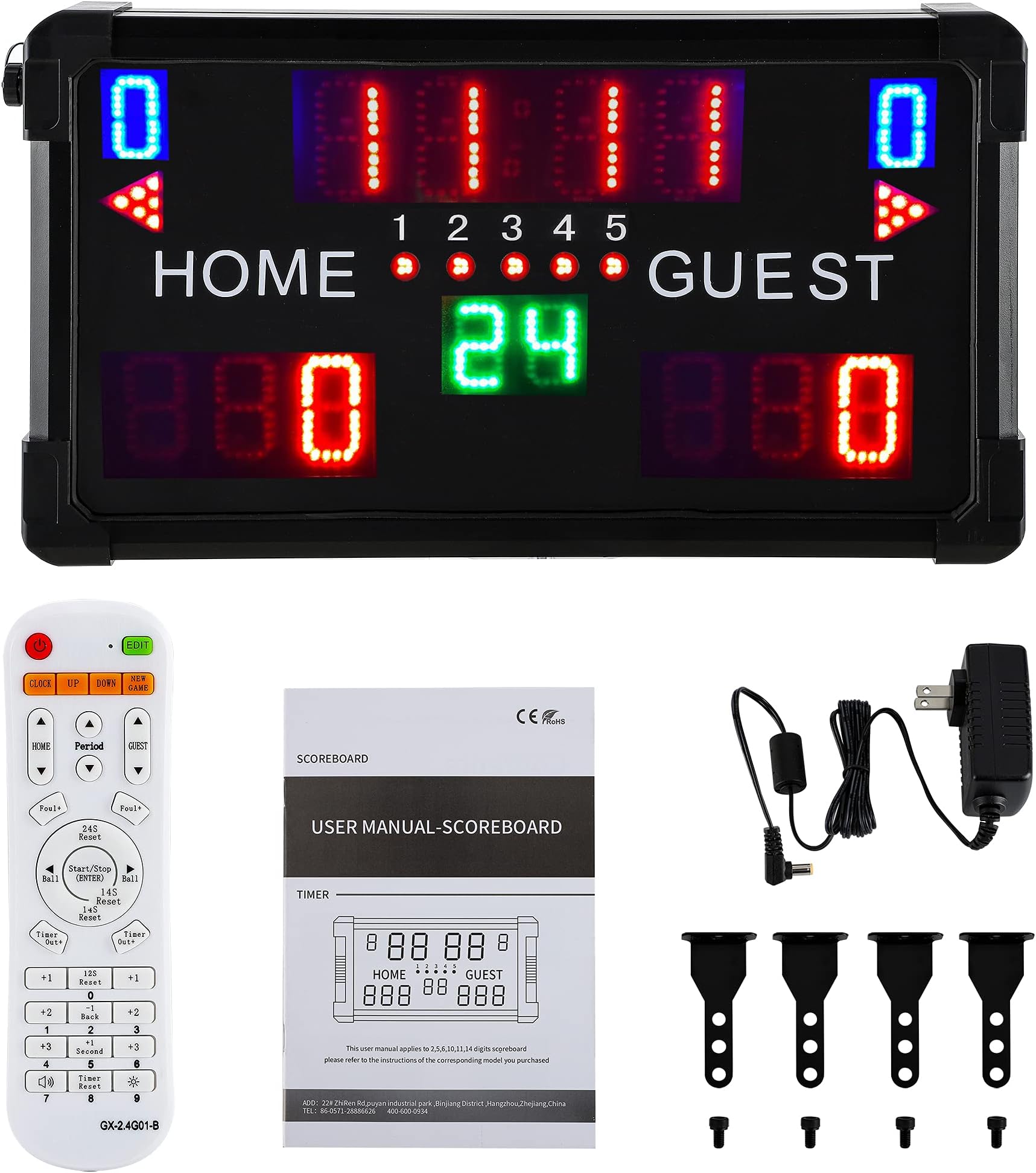 Spolehli Waterproof Scoreboard Multisport Football Scoreboard Outdoor 14/24s Shot Portable Basketball Scoreboard Digital Electronic LED Scoreboard for Football Basketball Baseball Volleyball Soccer