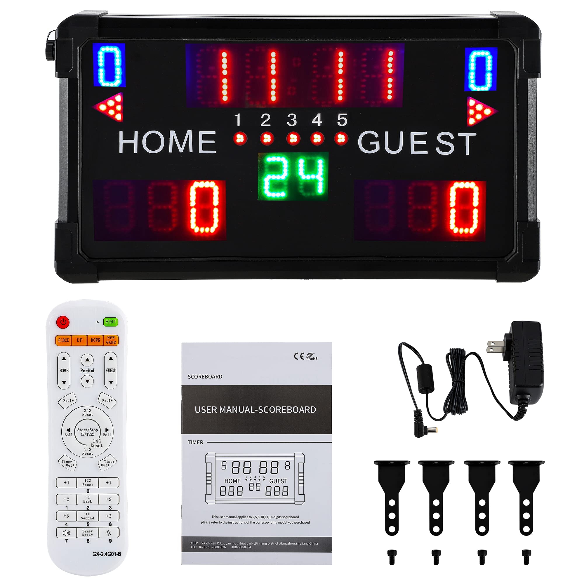 Spolehli Waterproof Scoreboard Multisport Football Scoreboard Outdoor 14/24s Shot Portable Basketball Scoreboard Digital Electronic LED Scoreboard for Football Basketball Baseball Volleyball Soccer