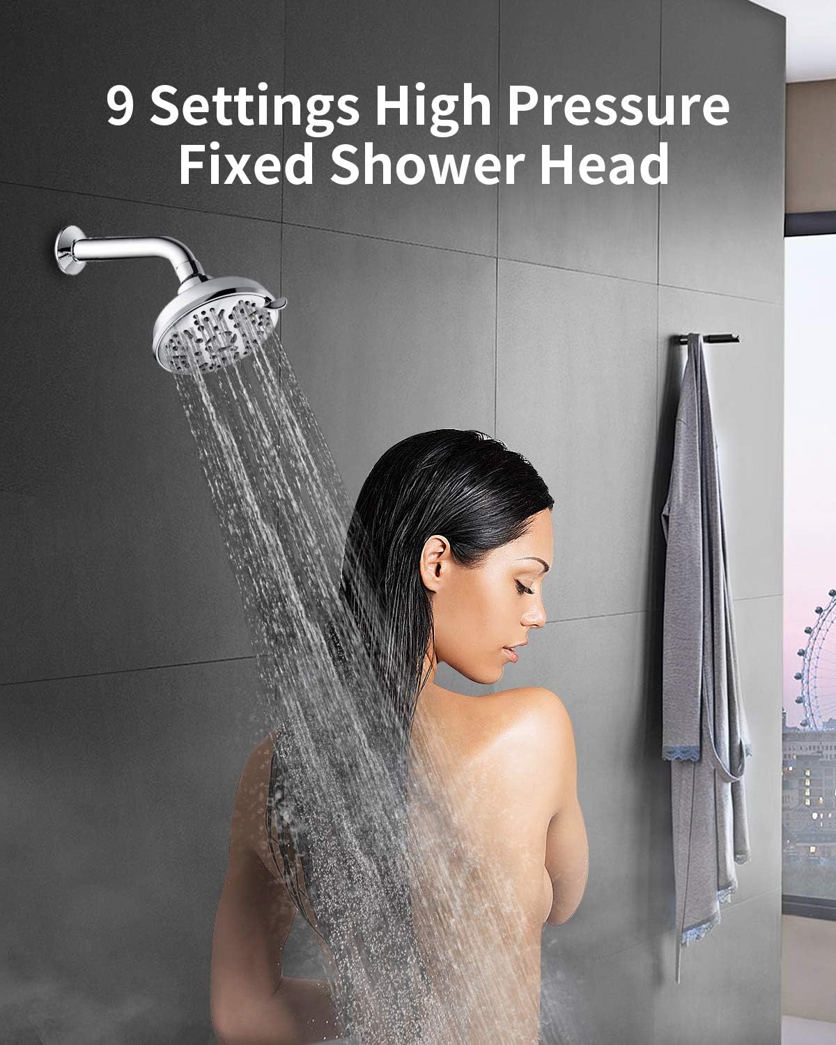 Shower Head with filter Ezelia Filter Fixed Shower Head with Filter, 6 Inch Rainfall Filter Shower Head for Dry Skin and Hair,Hands free, Copper Connectors, Easy to Install (E-FLS)