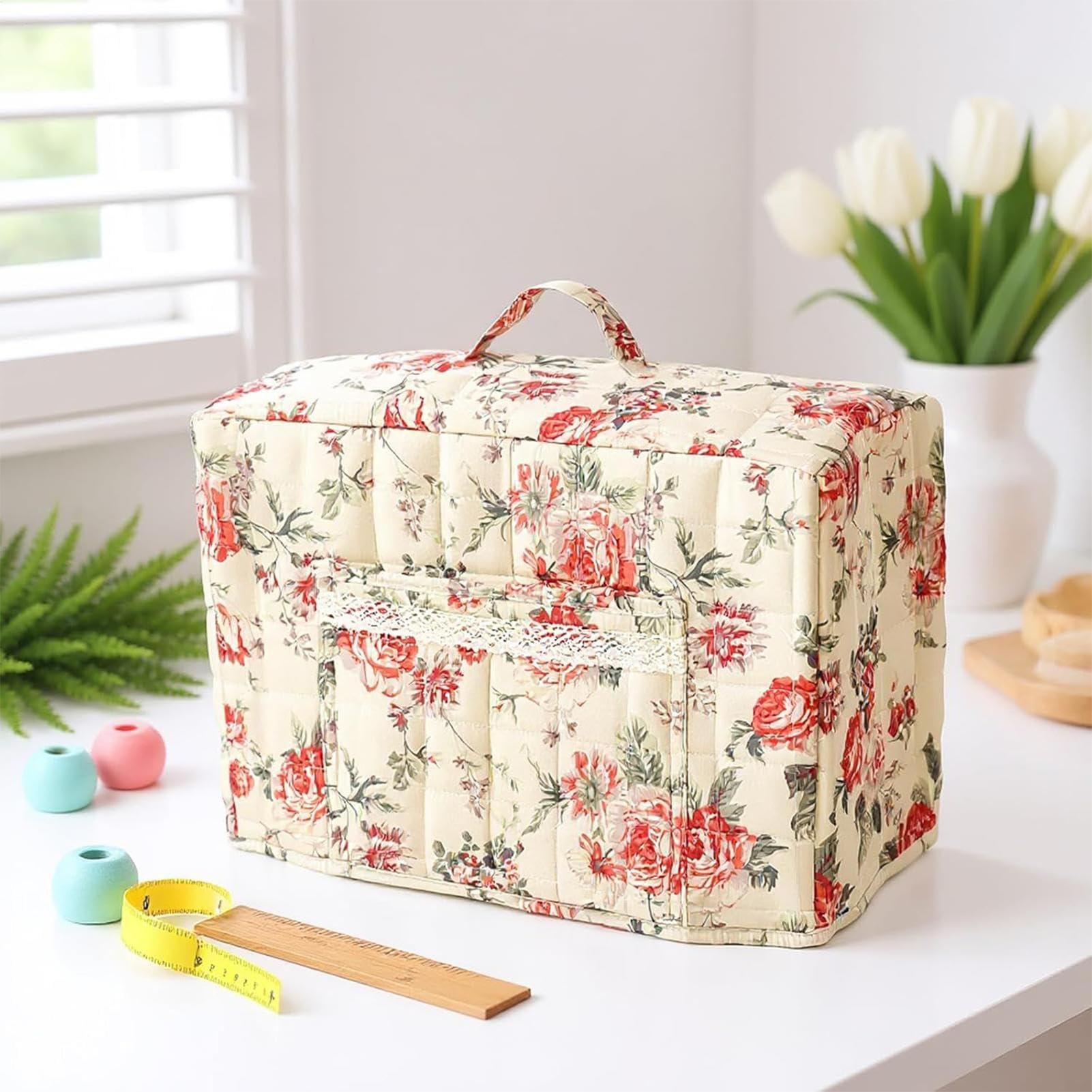 de máquina de coser, de boho para sobredescargadora con protección de máquina de coser doméstica, para viajes interiores y exteriores, taller, casa y estudio, B, Se référer à la
