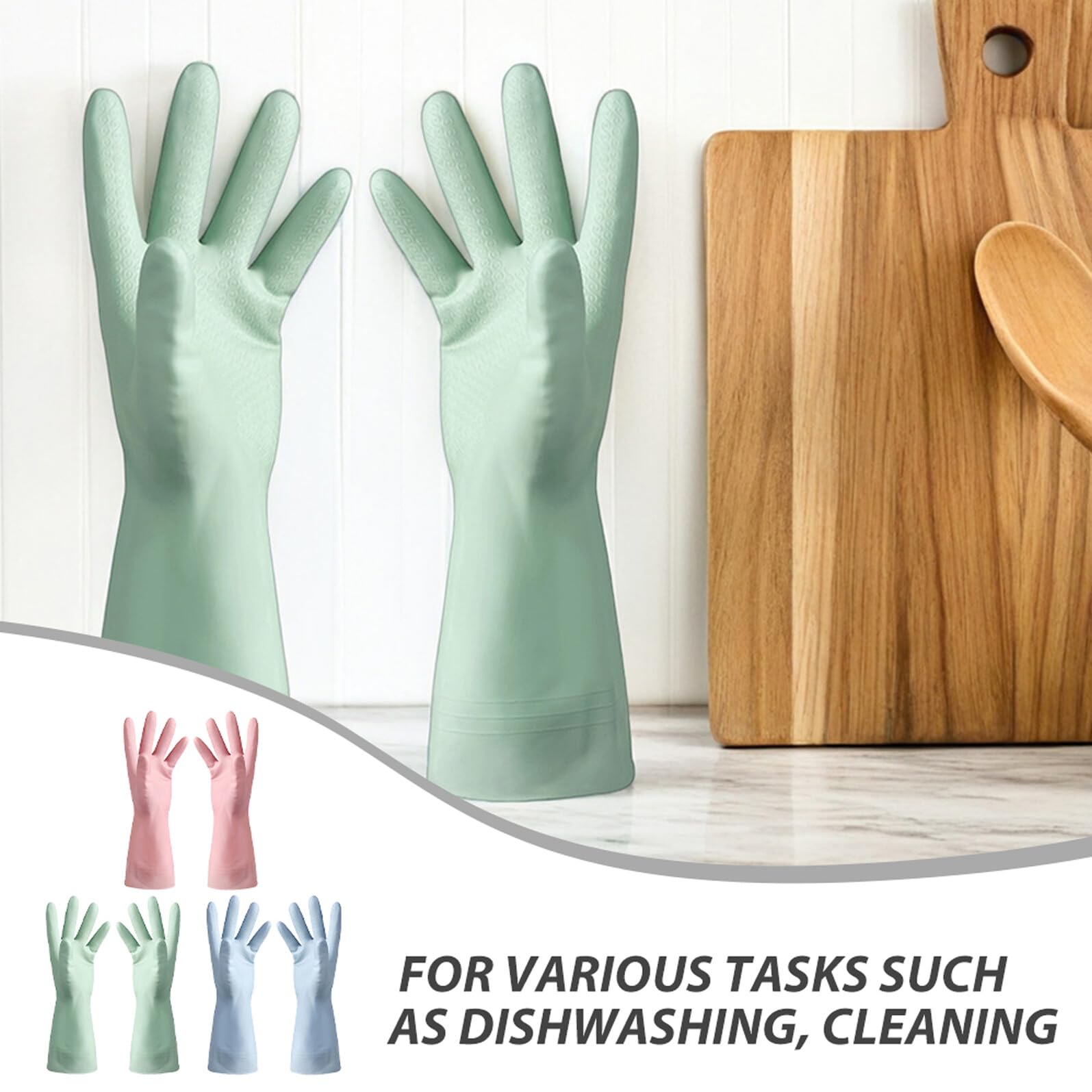 6 Paia Guanti da Cucina Impermeabili Riutilizzabili in PVC Antiscivolo Guanti Flessibili per Pulizia Piatti Protezione Mani per Cucina Lavaggio e Pulizie Domestiche