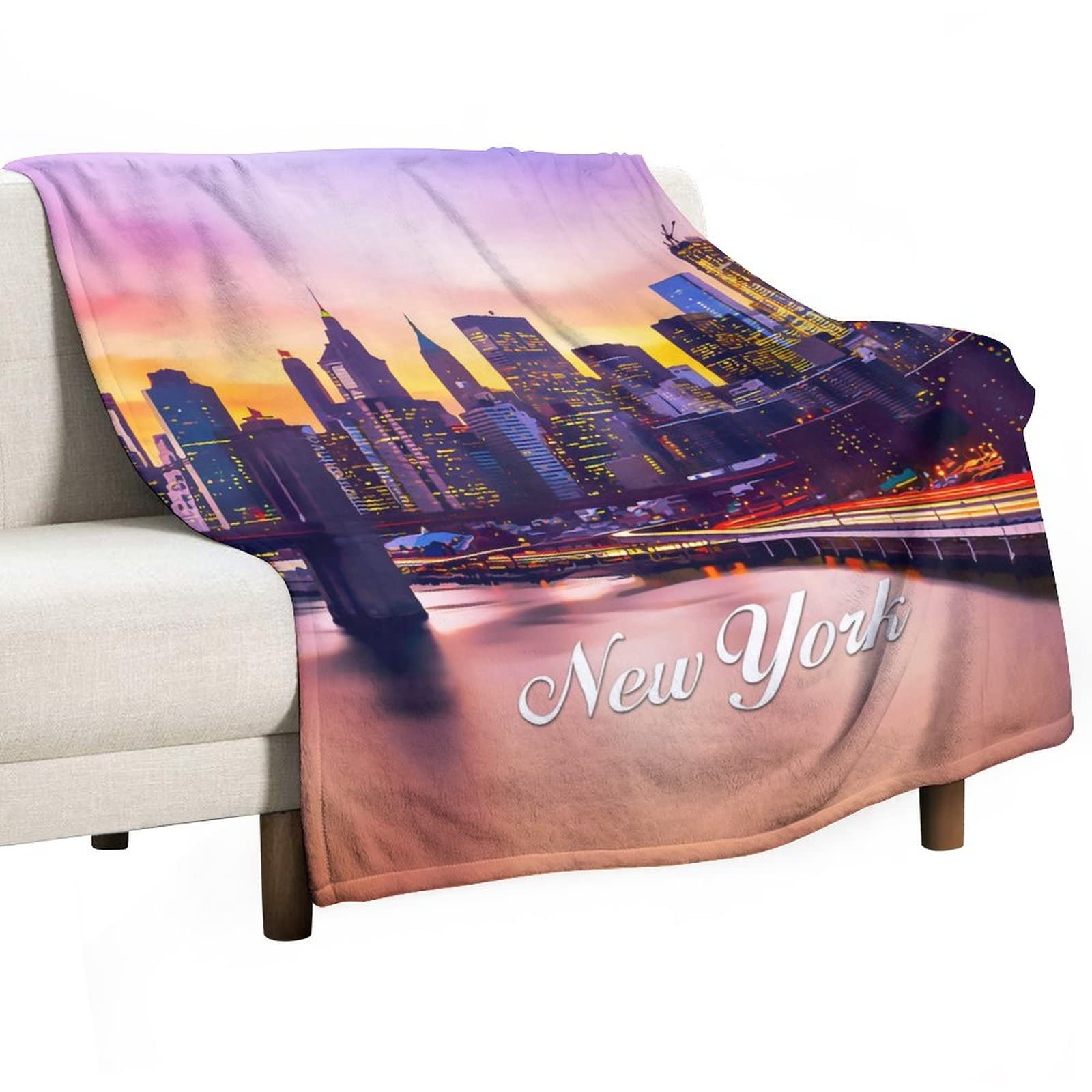 Couverture polaire 130x150 paysage urbain plaid chaud adulte et enfant