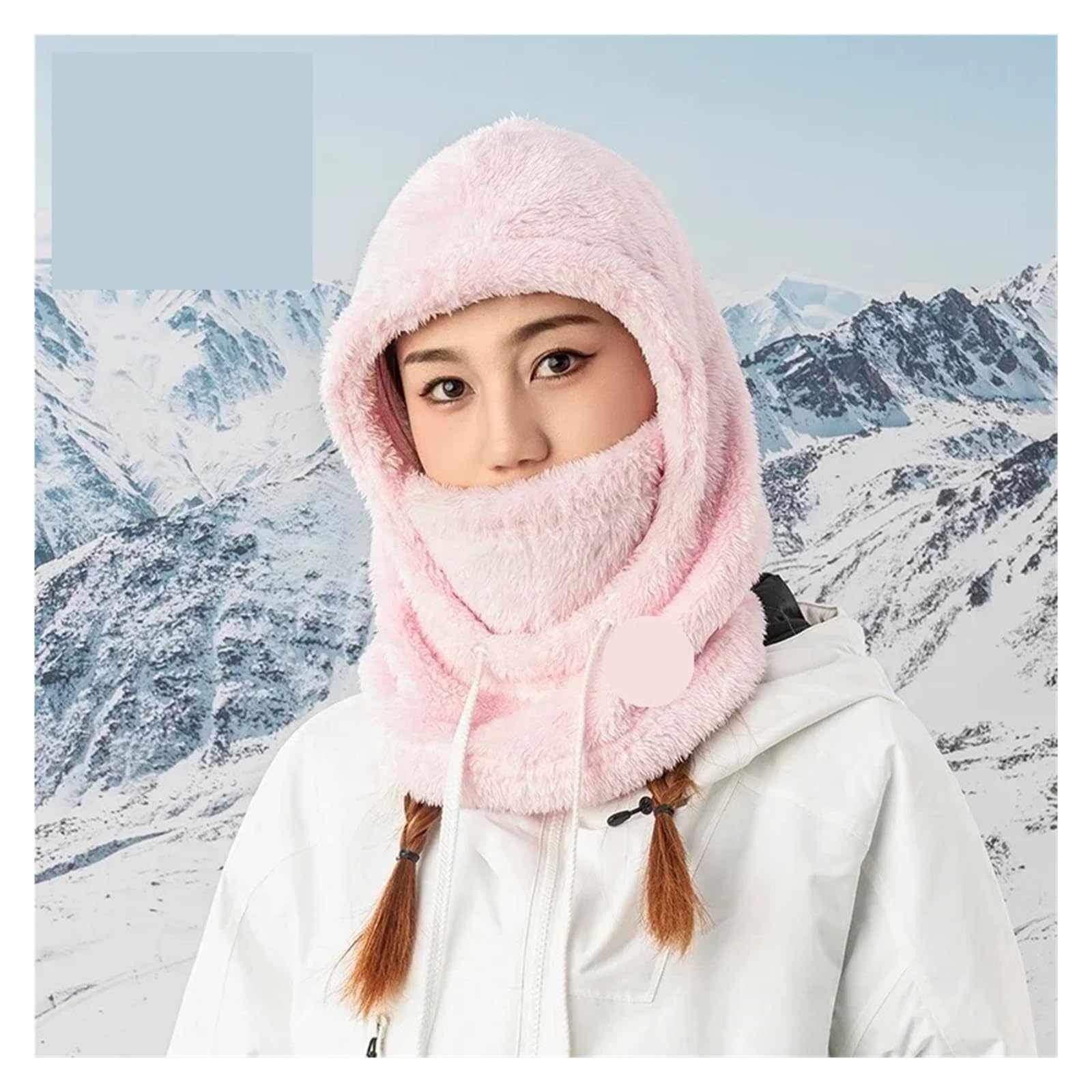 Cagoule Anti-Vent Casquette de Cyclisme épaisse et Chaude, Coupe-Vent, Chapeau d'extérieur, Bavoir de Ski, Capuche Froide, Moto, Ski, vélo, Cagoule, Hiver pour ActivitéS ExtéRieures(Pink)