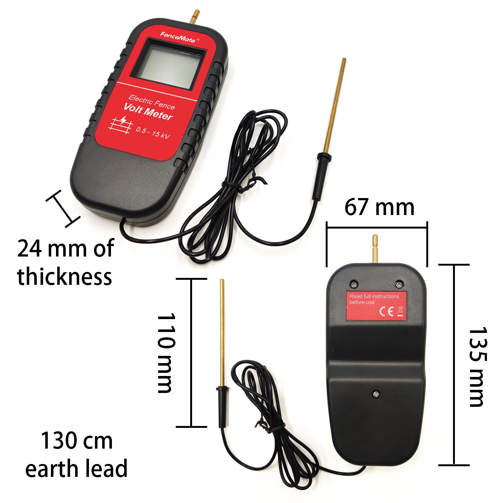 FenceMate digital Weidezaun Prüfgerät für Stromspannung bis zu 15 kV, Zaunprüfer mit großes LCD-Display, automatischer ein-/ausschalter, erdung und 9V Batterie inkl.