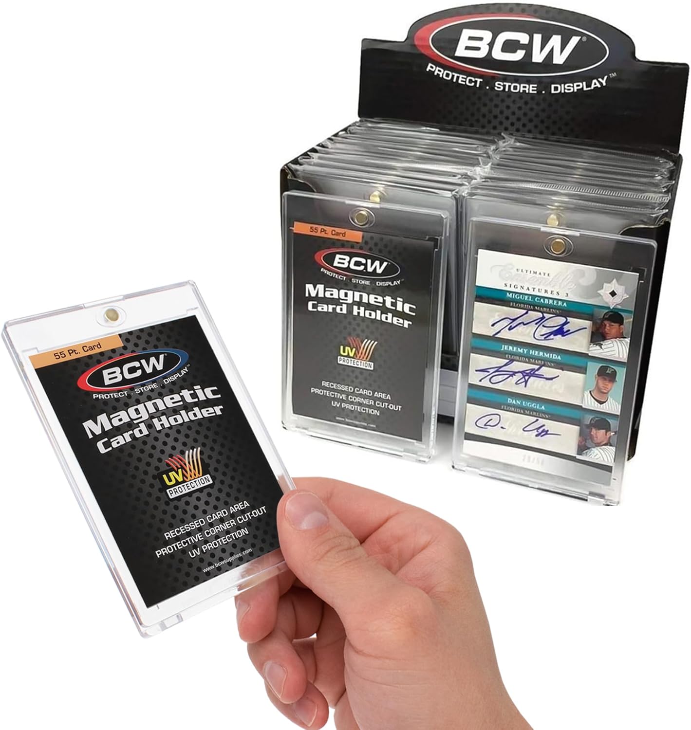 BCW Magnetic Card Holder - 55 PT Thickness - 10 ct | Protective Display Card Case with Secure Gold Magnet Closure | UV Protection, Quick Access Design for Sports, Gaming, and Collectible Cards