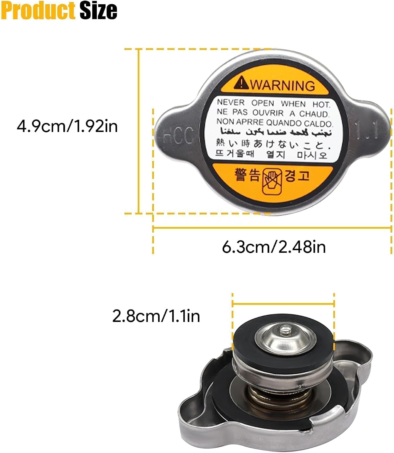 Radiator Cap Compatible with Hyundai Kia Replace # 253303K000 2533038000 2533038001 2533039100 25330-3K000