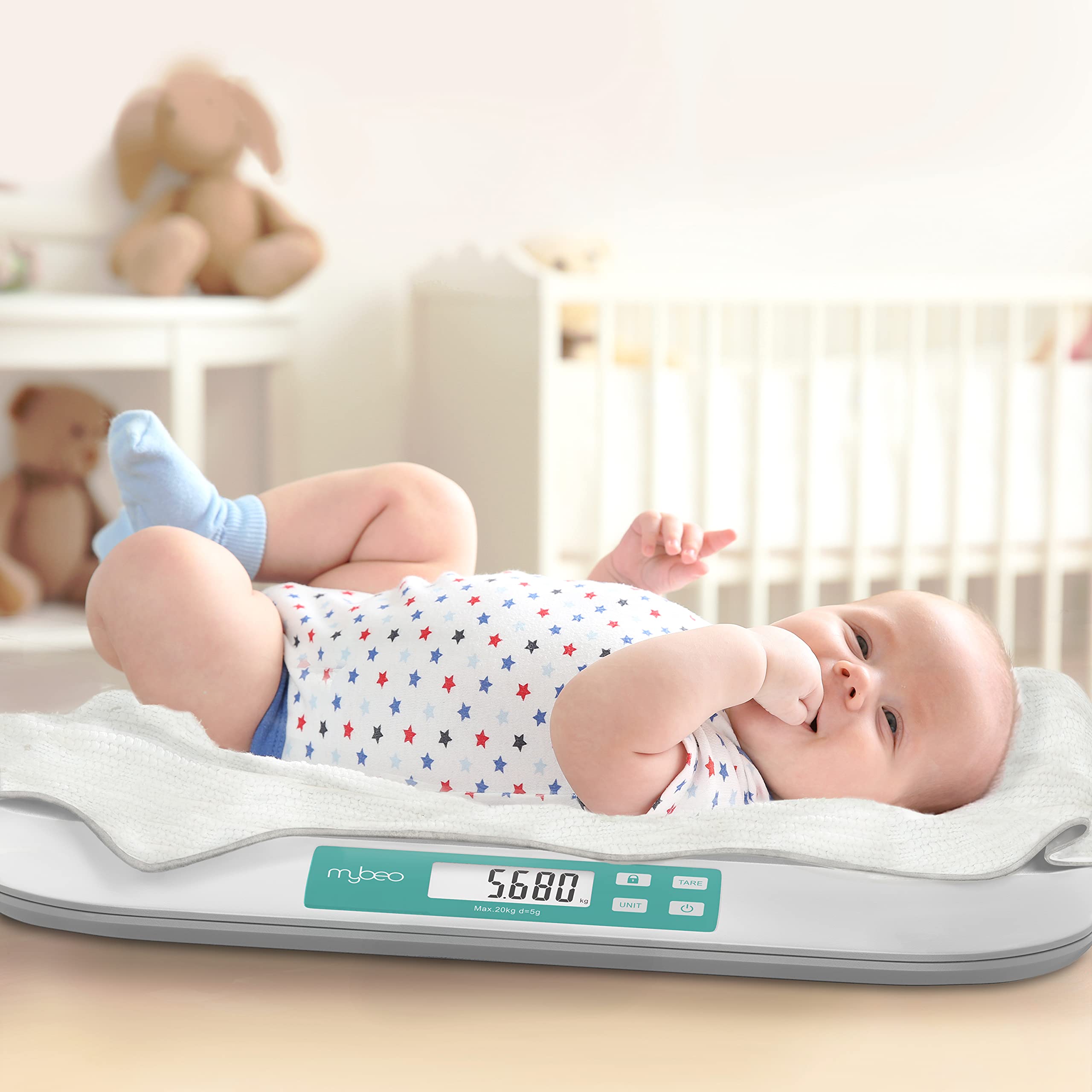 Pèse-bébé électronique - Balance pour petits enfants et animaux domestiques - Pèse-personne numérique - 54 x 26 cm - Poids jusqu'à 20 kg avec une précision de 5 grammes - Fonction tare - blanc