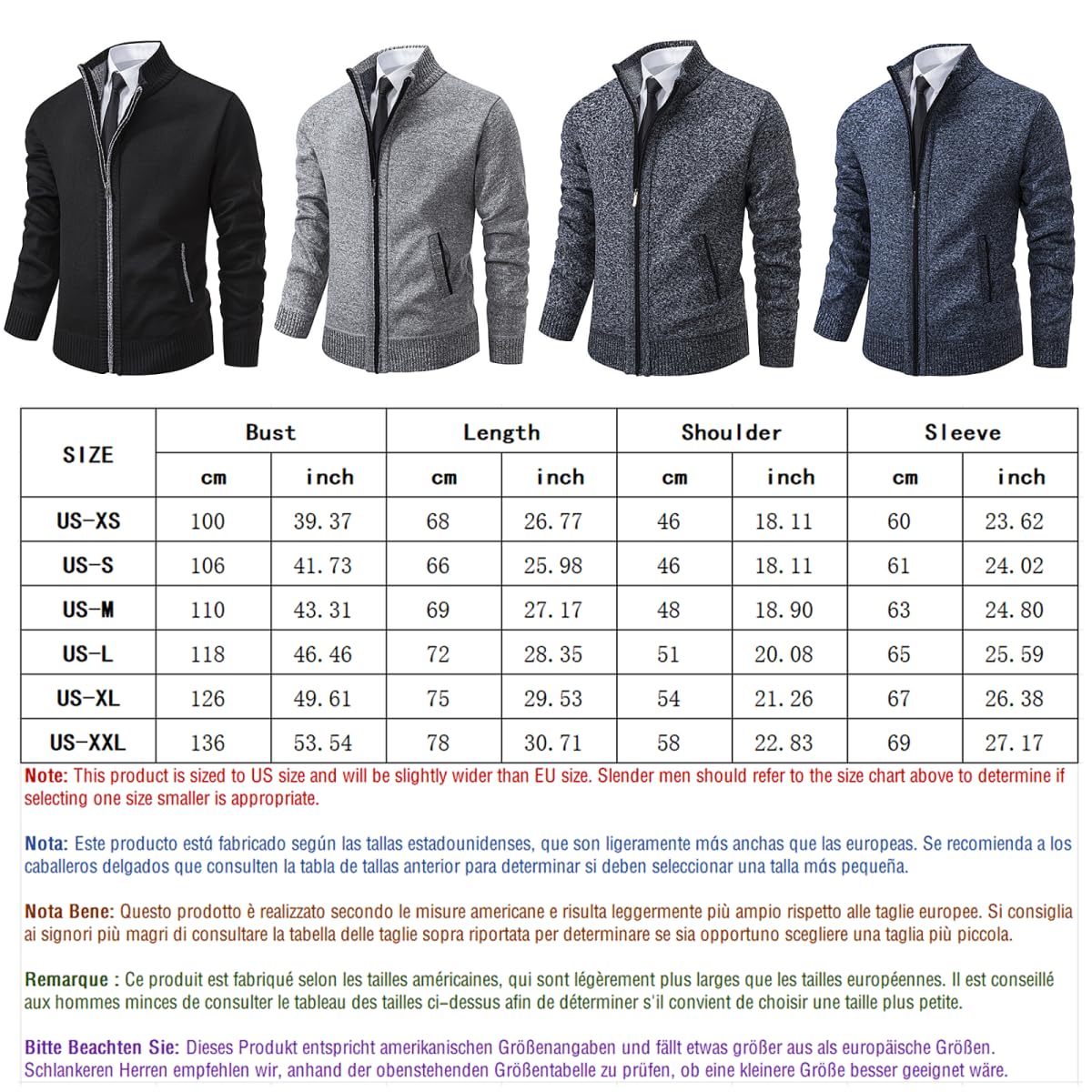 Homme Cardigan Veste en Maille Ouvrez-Front Zippé Gilet Automne Hiver avec Poche Gilet Veste en Maille pour Homme avec Col Droit