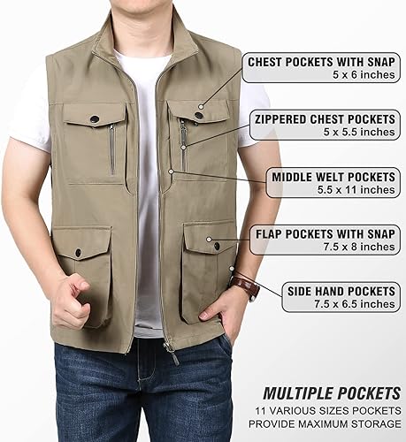 Miniatura 4 de LOUECHY Chaleco de viaje para hombre, con múltiples bolsillos, ligero, sin mangas, para senderismo, pesca, golf