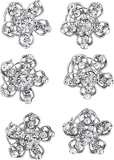 LUX ACCESSORIES Flower Crystal Rhinestone Fashion Silvertone Hair Twist 6 Pieces