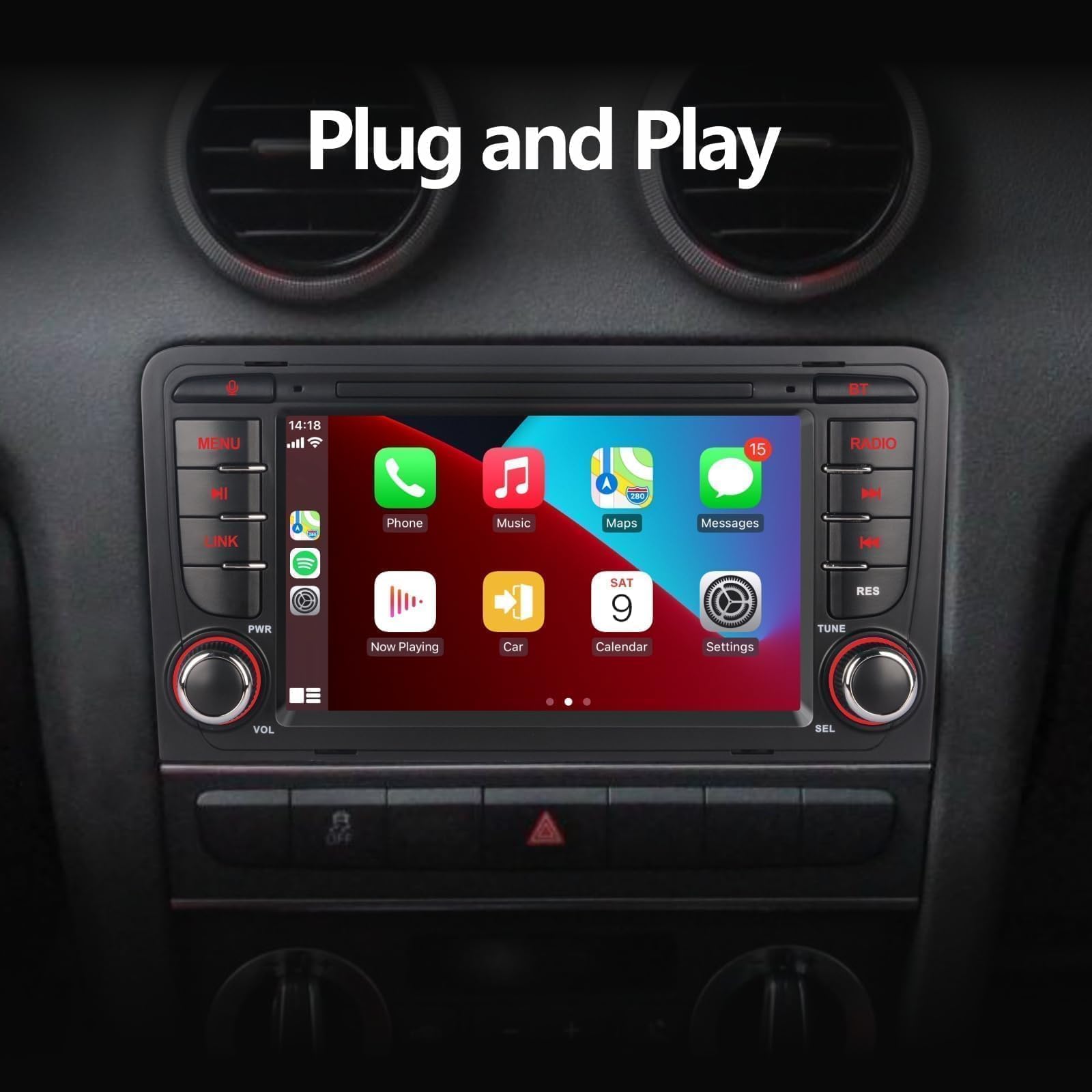 Autoradio compatibile con Wireless Carplay/Android Auto per Audi A3 S3 RS3 2003-2012 con IPS touch screen da Bluetooth/Mirror Link/FM/AM/USB/RDS