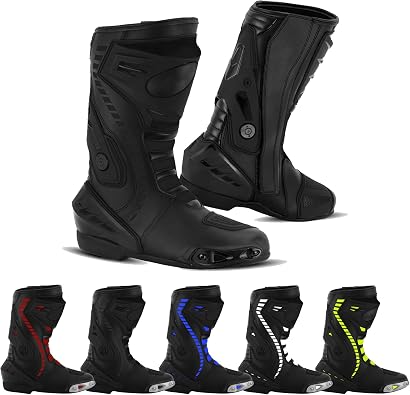 Mens Motorcycle Shoes Ankle Motorbike Waterproof Leather Racing Boots Non-Slip Sole Motorcross Long Shoes Waterproof