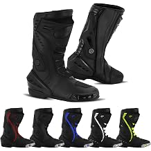 Men's Motorcycle Shoes Ankle Motorbike Waterproof Leather Racing Boots Non-Slip Sole Motorcross Long Shoes Waterproof Black, US13, US Footwear Size System, Adult, Men, Alpha, Medium, Medium