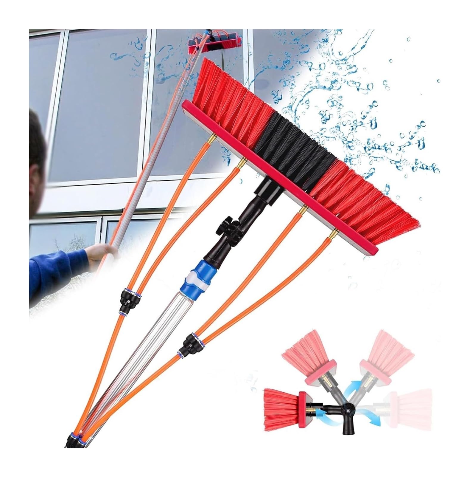 Perche pour le nettoyage des vitres, Kit de nettoyage vitres télescopique avec brosse panneaux solaires et poteau 4 à 12 m(55cmBrushHead,10m/32.8ft)