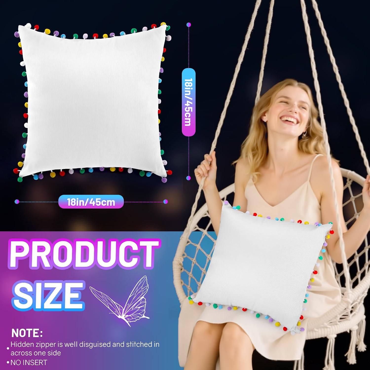 Throw Pillow Cover 18x18 Cushion Case LED Decorative Pillow Covers Square Outdoor Light up Pillowcase for Christmas Party