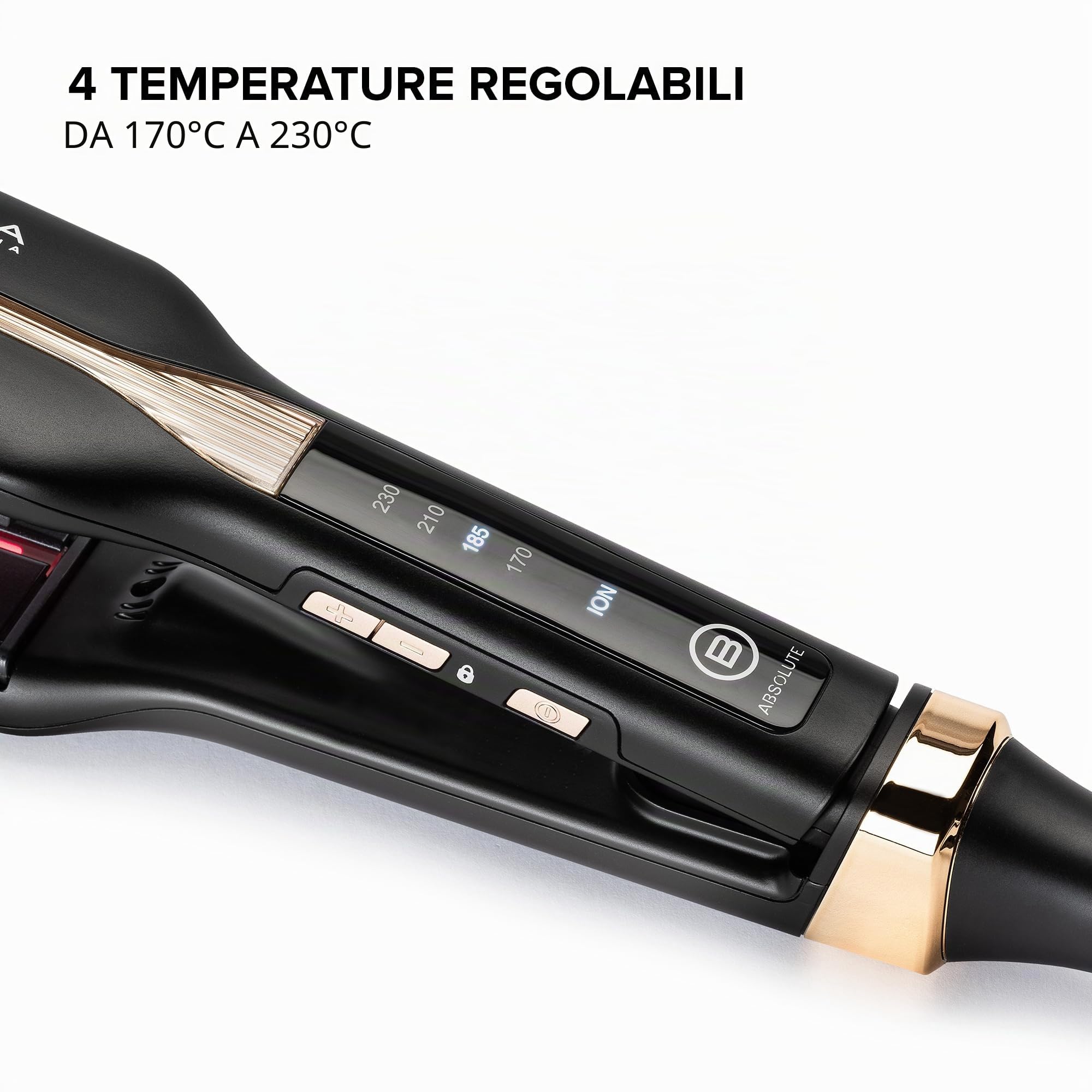 Bellissima Imetec Absolute, Piastra per capelli professionale con piastre 4XL, Infrarossi e tecnologia a ioni, Controllo del calore, Rivestimento in ceramica e cheratina, 4 Temperature, Beauty bag