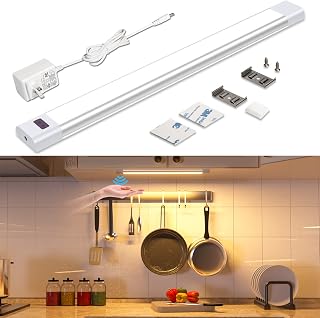 WOBANE Under Cabinet Lighting, Plug in LED Light Bar with ETL Adapter, Hand Wave Activated, 12” Cabinet Light Kit for Kitchen,Shelf,Bookcase,Display,Counter, 2700K Warm White,Dimmable,1 Panel