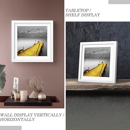 Vista 4 de Portarretratos de 12 x 12 pulgadas, color blanco, hecho de madera maciza, fotos de 10 x 10 u 8 x 8 pulgadas con paspartú o 12 x 12 pulgadas sin