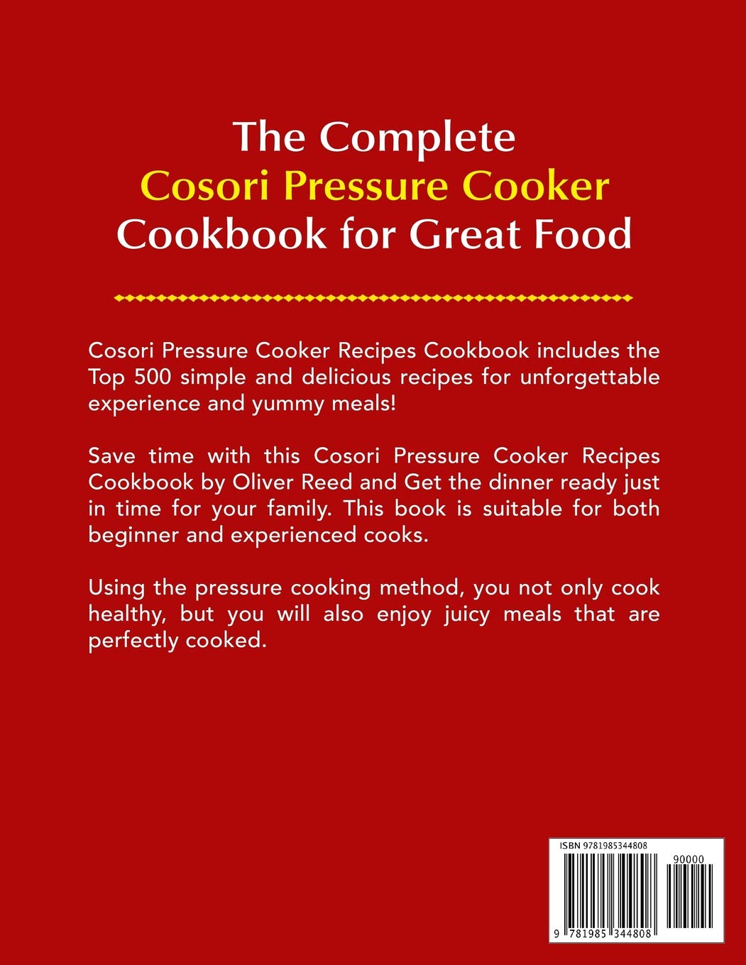 Back cover of the Top 500 Cosori Pressure Cooker Recipes Cookbook