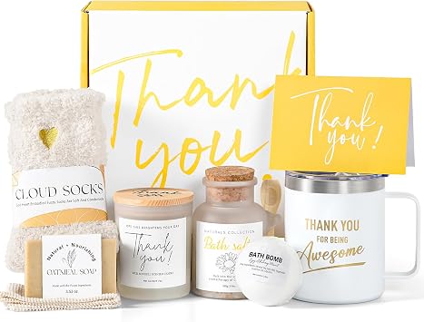 Thank You Gifts for Women, 8pcs Employee Appreciation Gifts Baskets for Women Thank You Farewell Gifts for Coworkers Teacher Boss Hostess Secretary Nurse Mom Pastor- Best Spa Gratitude Box w/Candle