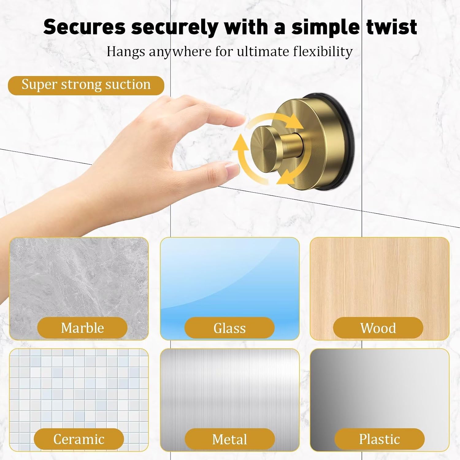 VZZNN 4 Pack Stainless Steel Vacuum Suction Cup Hooks - Heavy Duty Shower Towel Suction Reusable Bathroom Hooks - for Shower, Mirror, Wall, Bathroom, Glass, Hanging Towels （Golden） image 5