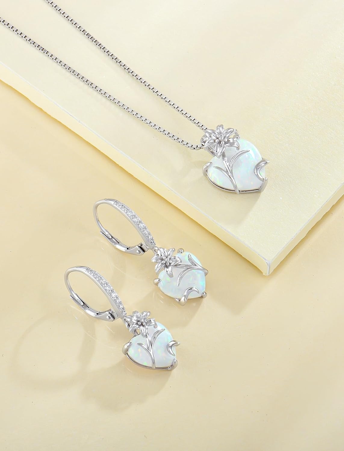 YL Heart Dangle Earrings for Women Sterling Silver Lily Flower Leverback Earrings Created Opal Flower Jewelry - Image 5