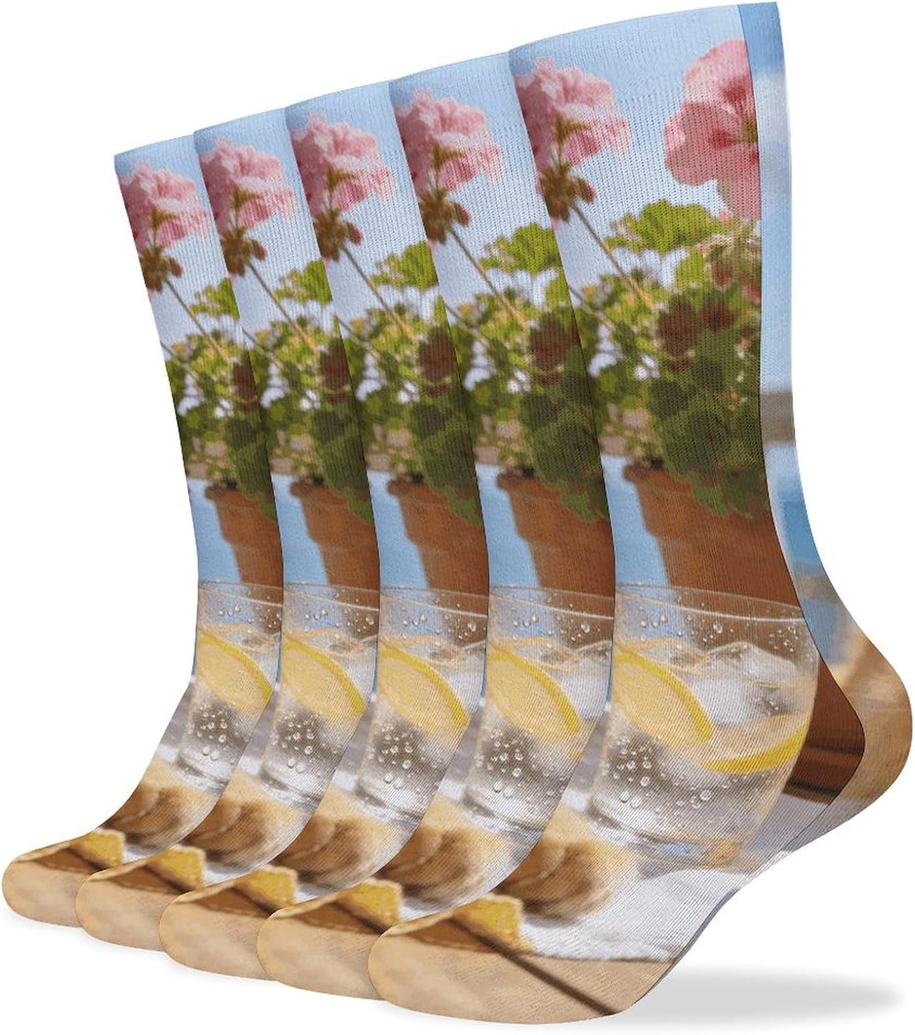 Lazy Summer Days Crew Socks Cozy Casual Calf Socks Lightweight Long Work Sock Breathable Athletic Sock for Hiking Sports Running 5 Pairs