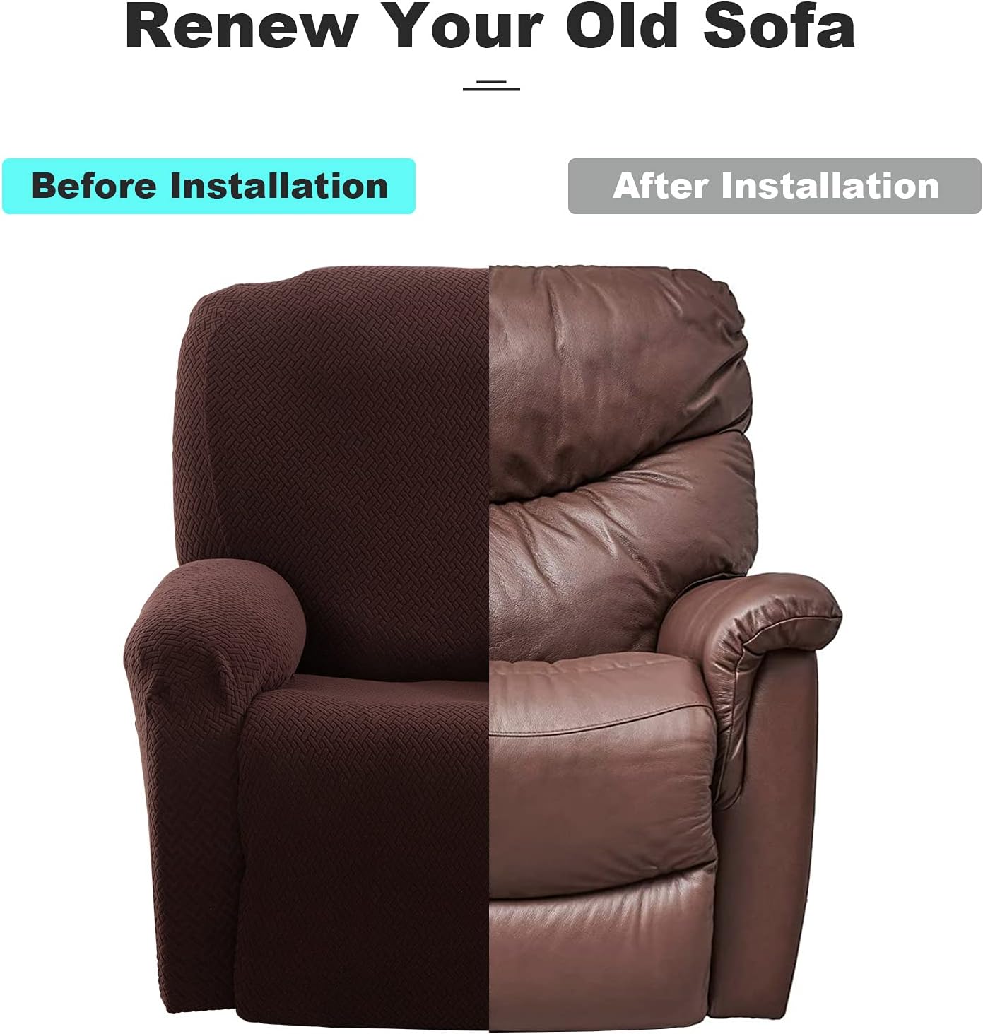 Recliner Sofa Slipcover, 4-Pieces High Stretch Reclining Chair Cover, Machine Washable Spandex Jacquard Recliner Chair Covers, Non-Slip Reclining Slipcovers Furniture Protector for Kids Pet (Coffee)