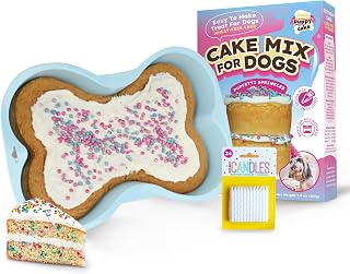 Puppy Cake Mix Dog Birthday Cake Kit, with Bone Silicone Pan and Candles (Birthday Cake, Blue) Made in USA