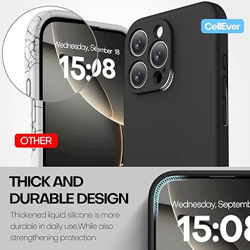 CellEver 高耐久シリコンケース iPhone 16 Pro Max用 カメラ保護 アンチオイルコーティング ミリタリー 落下防止 ソフト 傷がつかない 内側 ブラック